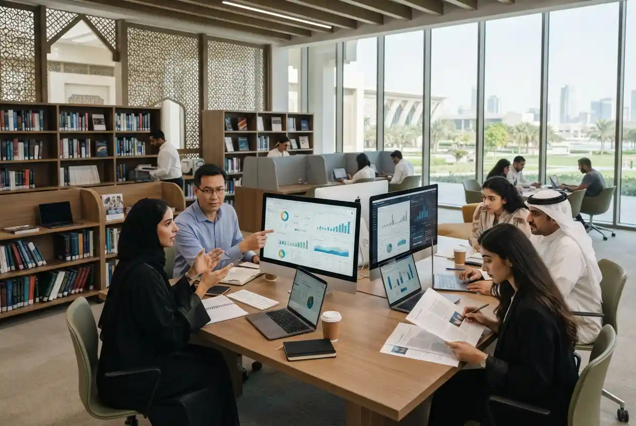 Researchers conducting educational studies at a UAE academic institution