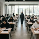 Students taking educational tests and academic exams in a UAE classroom