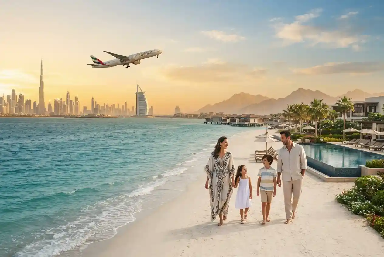 Dubai skyline and scenic holiday destination for Eid travel