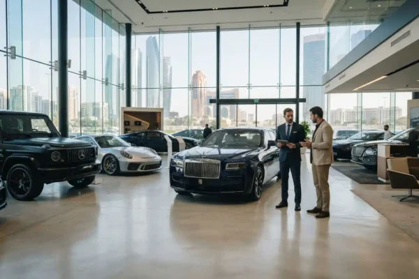 Premium cars displayed at an automotive dealership in the UAE