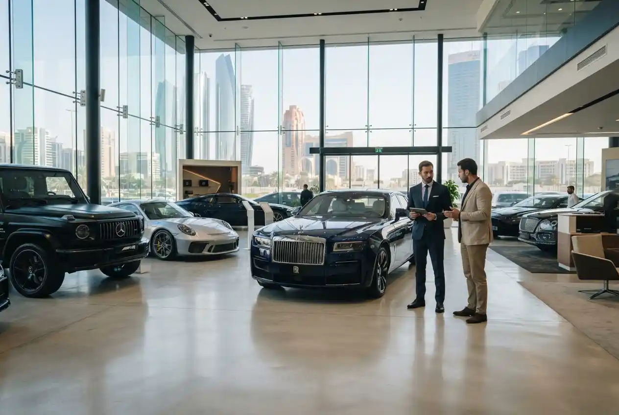 Premium cars displayed at an automotive dealership in the UAE