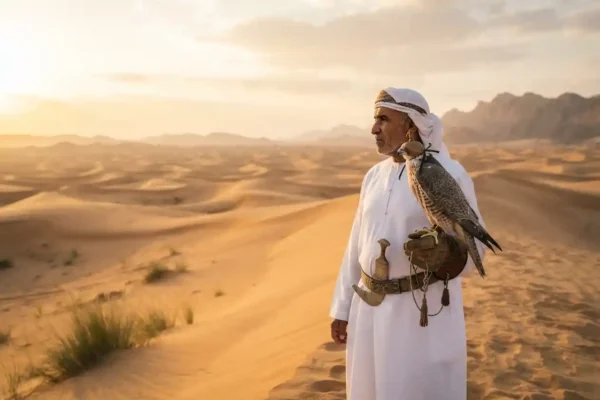 Falcon experience in the UAE desert showcasing traditional falconry