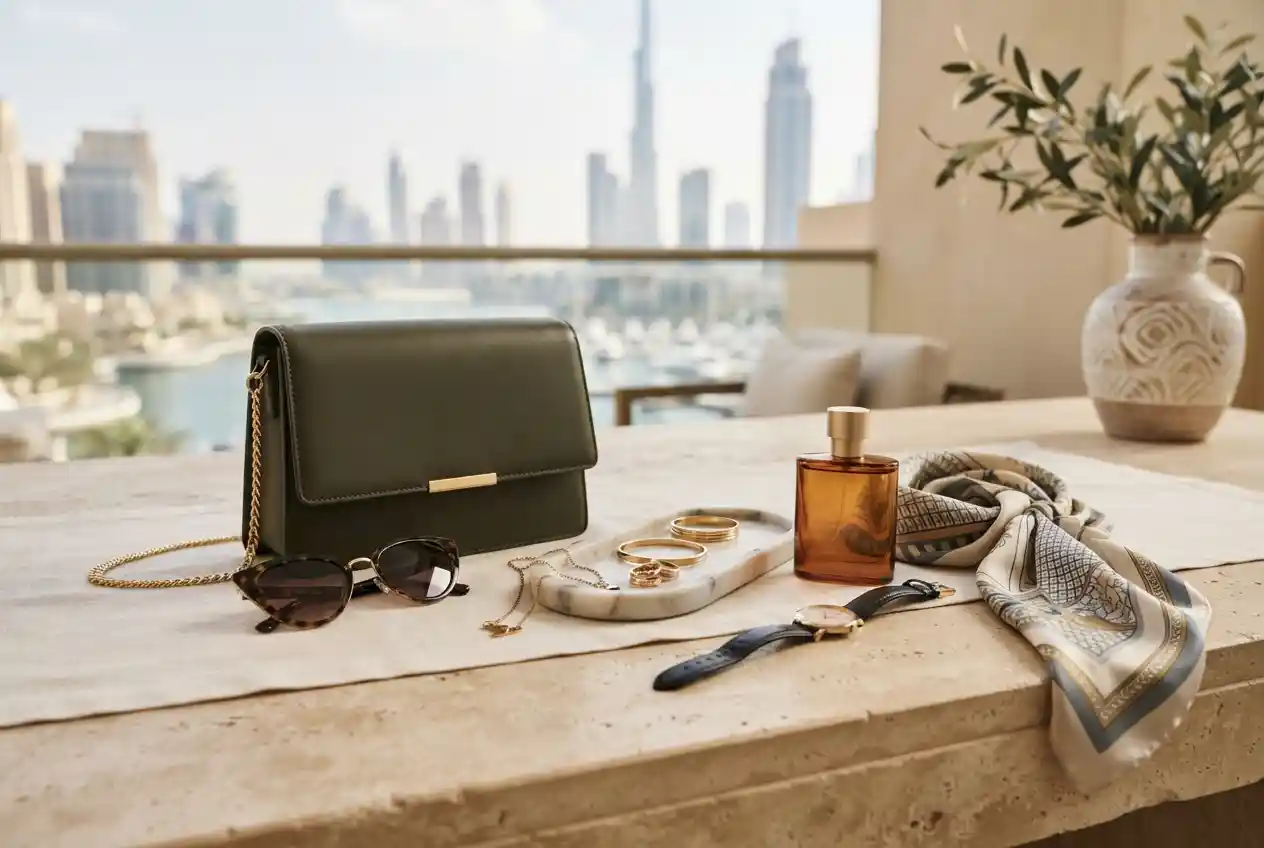 Fashion accessories including jewellery, handbag, eyewear and perfume