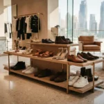 Stylish fashion shoes for men and women displayed in a Dubai setting