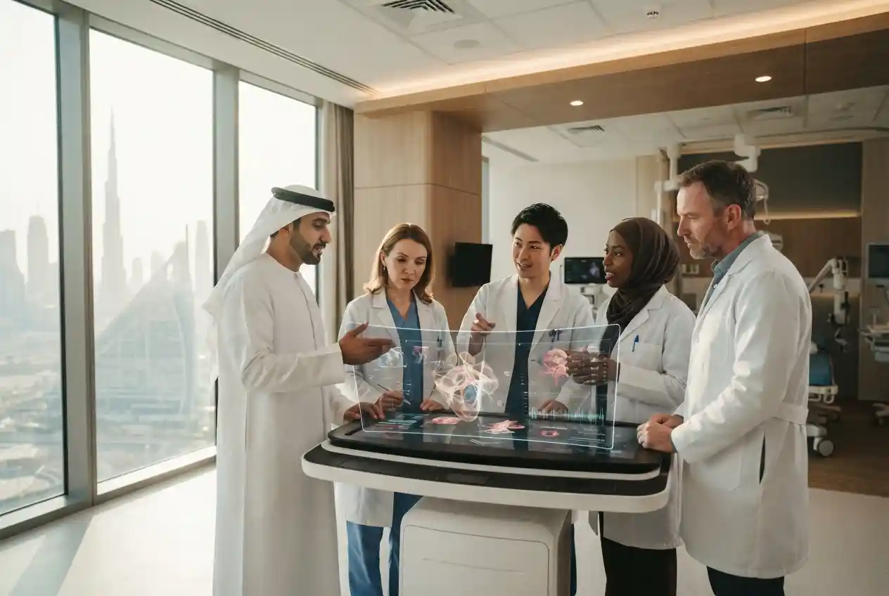Global healthcare professionals and medical technology in the UAE