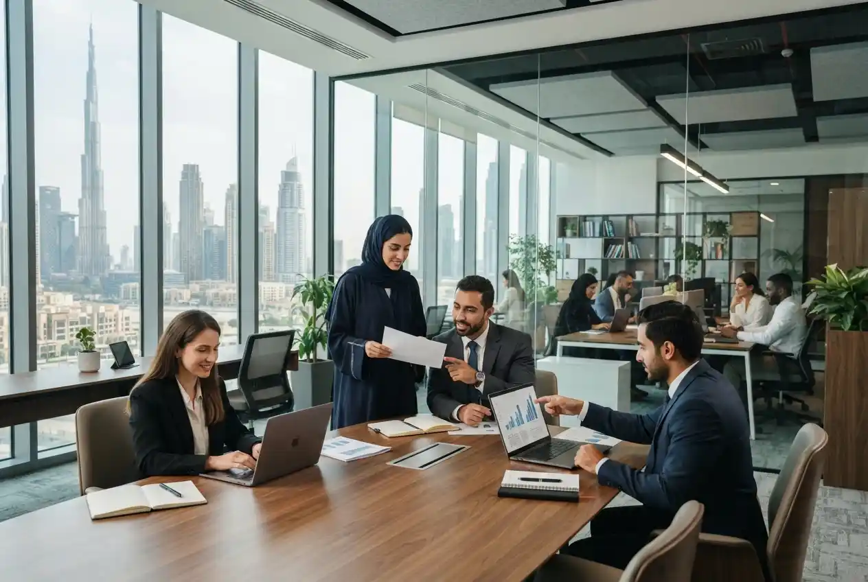 Insurance jobs UAE professionals working in a modern Dubai office