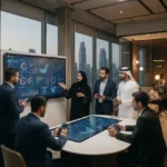 Professionals using interactive response technology in a modern UAE business environment