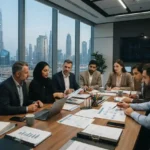 Professionals preparing for ISO certification in a Dubai corporate office