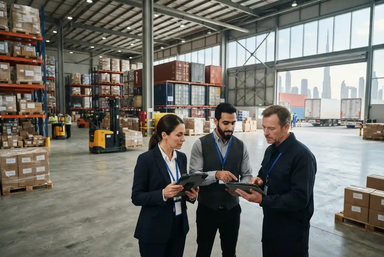 Logistics professionals coordinating freight and cargo services in Dubai