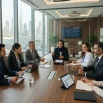 Healthcare management professionals attending a business meeting in Dubai
