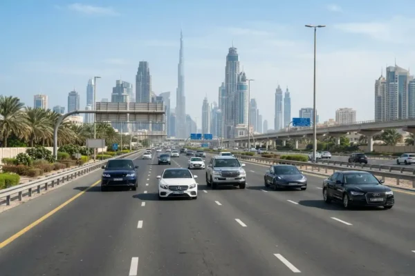 Motor insurance companies UAE with cars driving on a Dubai highway