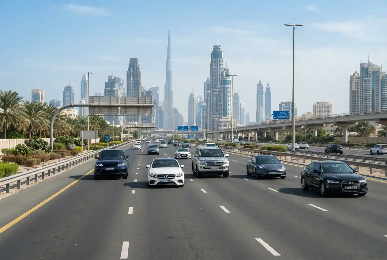 Motor insurance companies UAE with cars driving on a Dubai highway