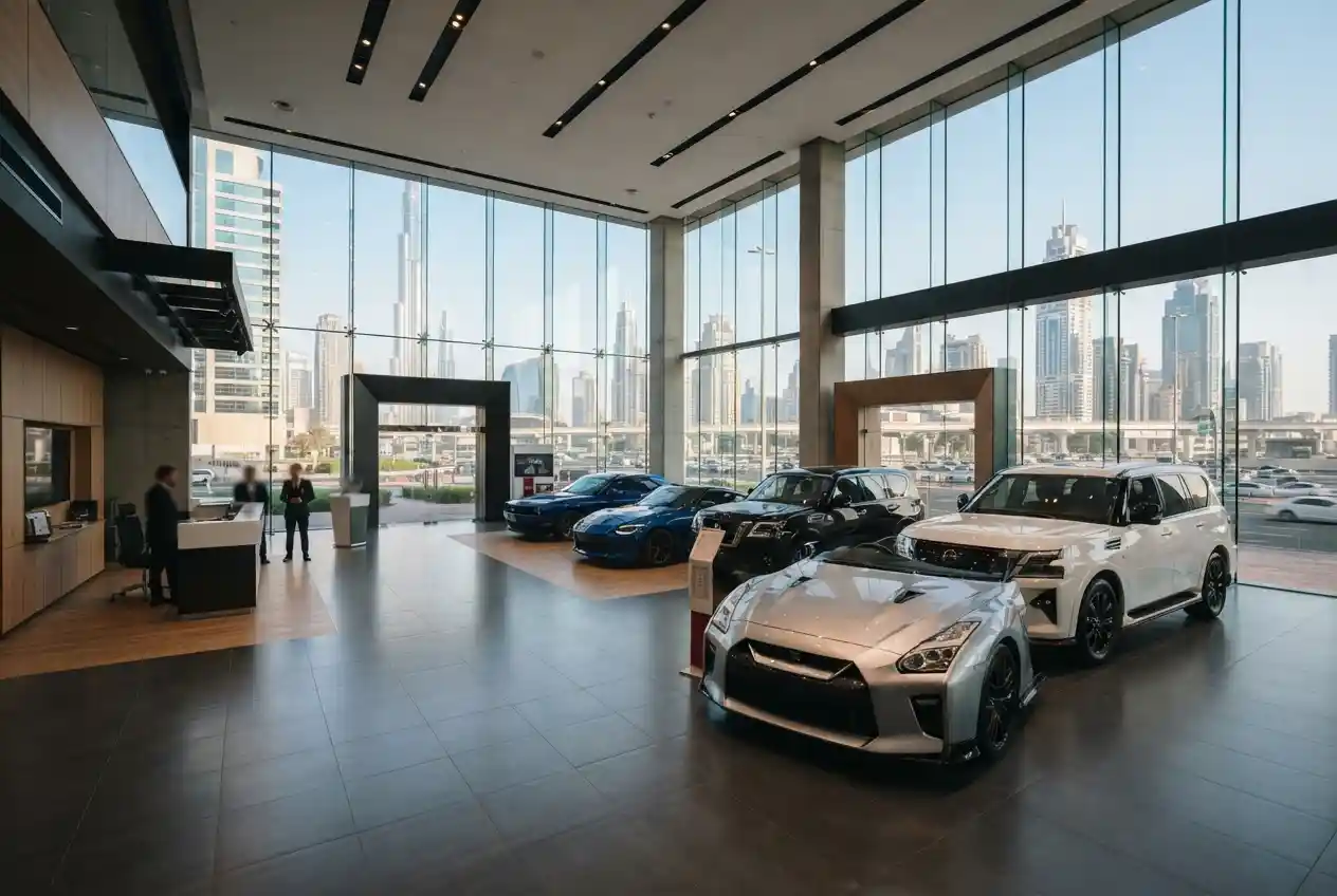 Nissan showroom in UAE with modern cars