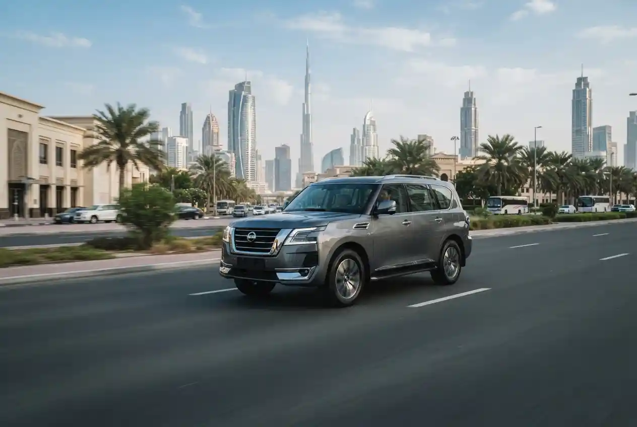 Nissan SUV driving on a UAE road