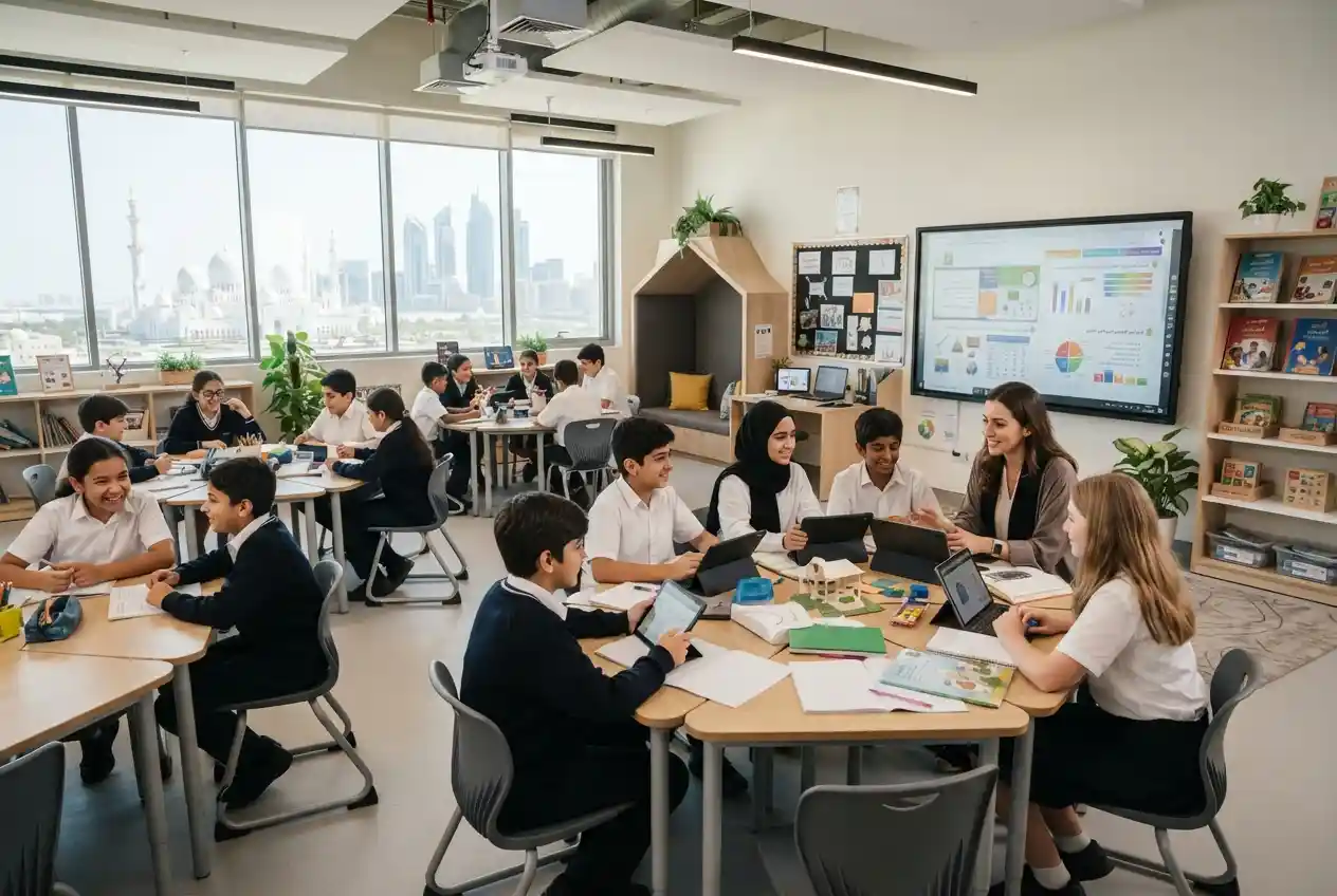 Students and teacher participating in quality education at a UAE school