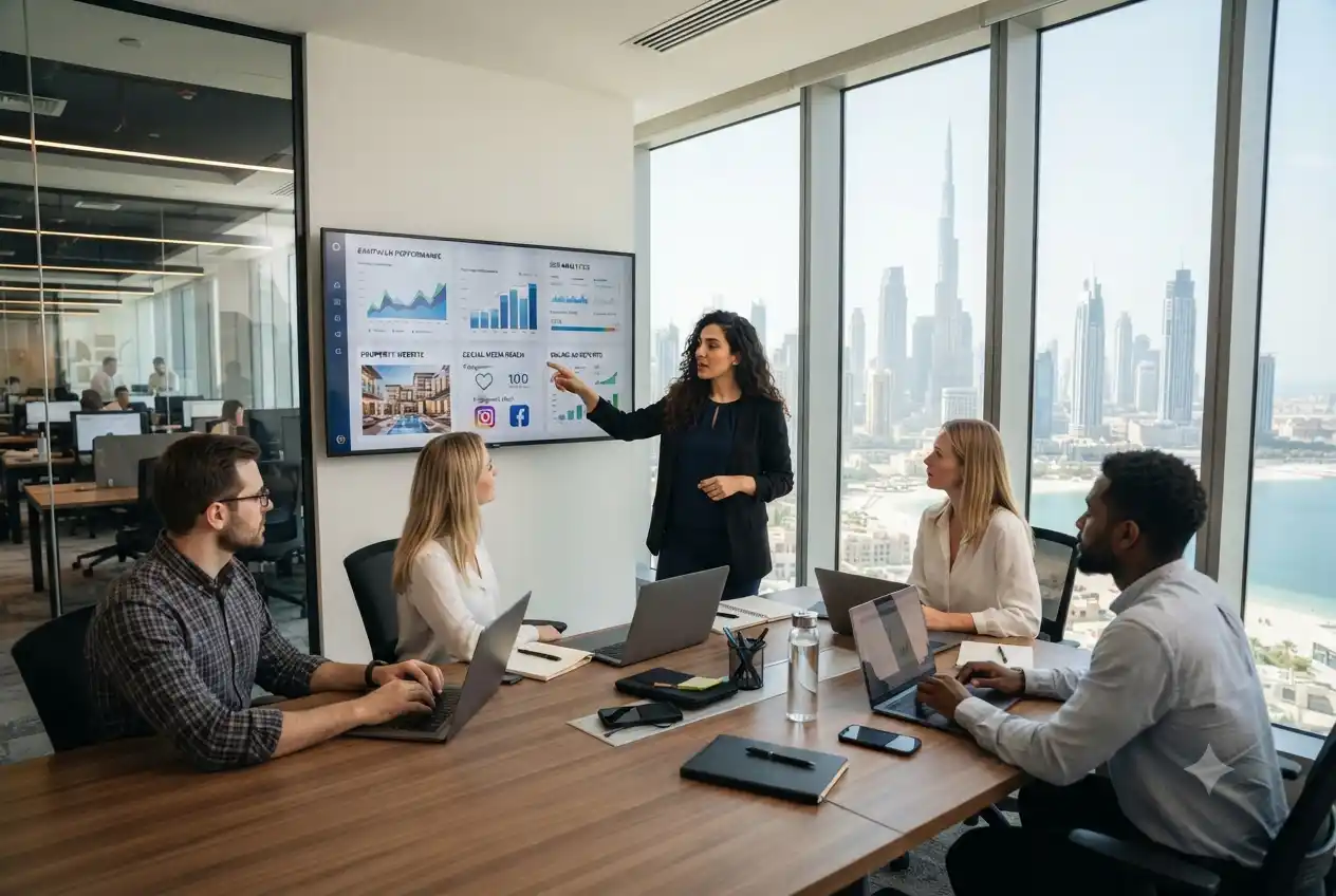 Digital marketing team managing online real estate campaigns in Dubai
