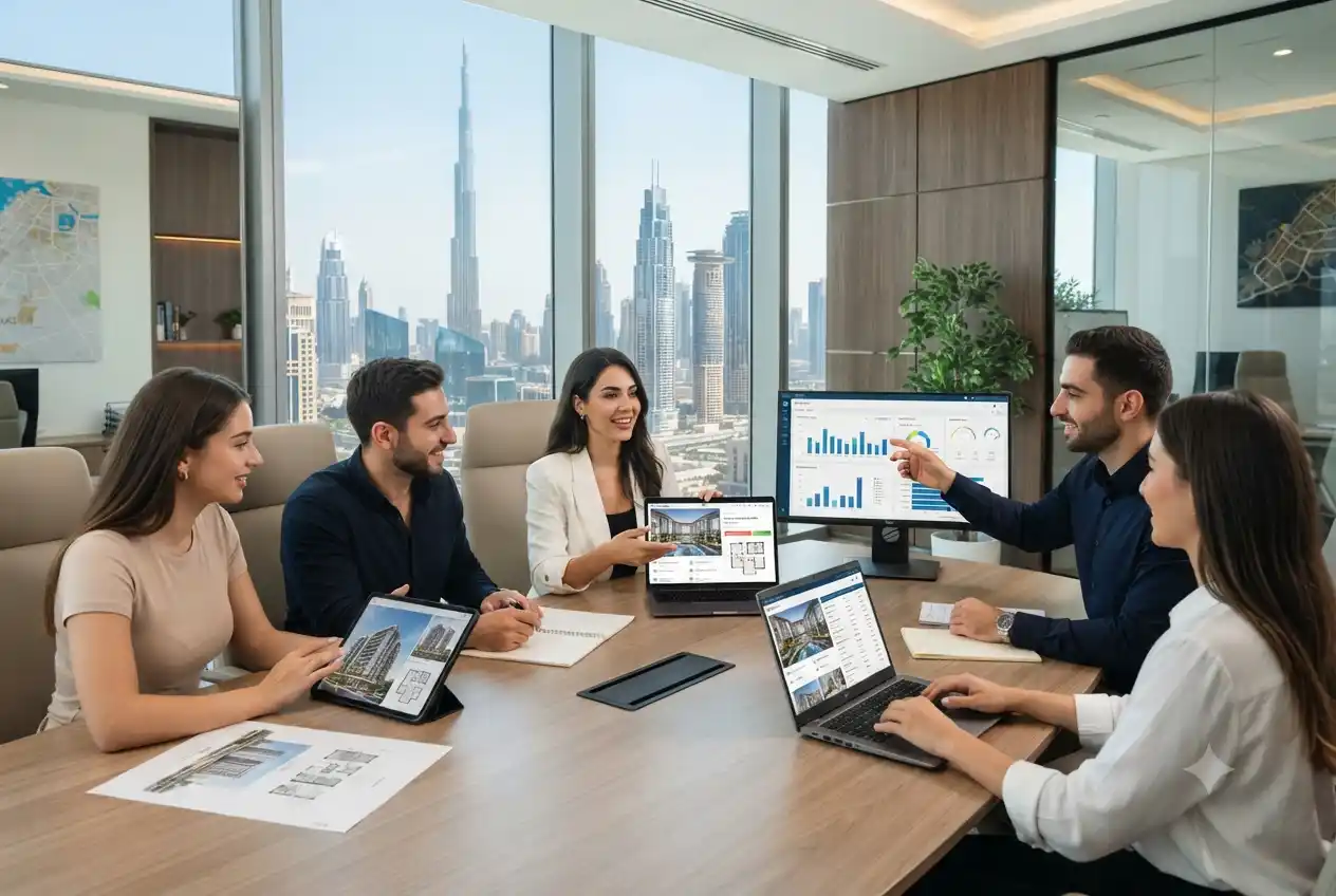 Real estate marketing team planning property campaigns in Dubai