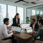 Marketing professionals reviewing SEO performance for a UAE real estate website.