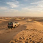 4x4 vehicle crossing golden dunes during a UAE desert safari