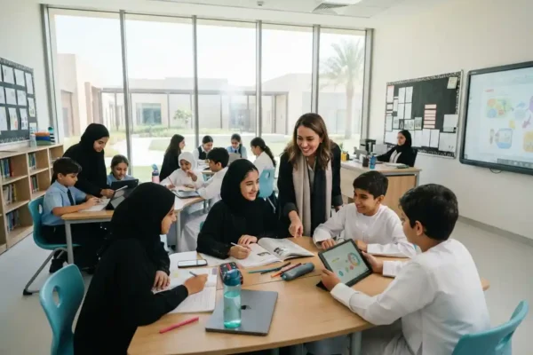 Students learning in a modern UAE school classroom