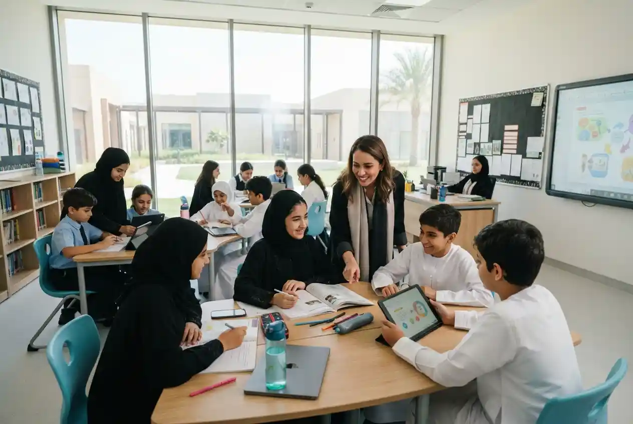 Students learning in a modern UAE school classroom