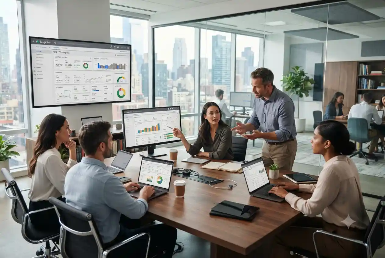 Digital marketing professionals managing paid search advertising campaigns