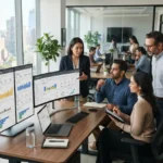 Search engine marketing professionals managing PPC advertising campaigns