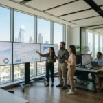 SEO professionals reviewing website optimization reports in a Dubai office