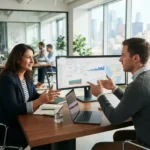 : Business owner discussing local SEO strategy with an SEO consultant