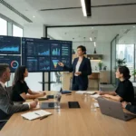 SEO and digital marketing consultant presenting an online growth strategy to business executives