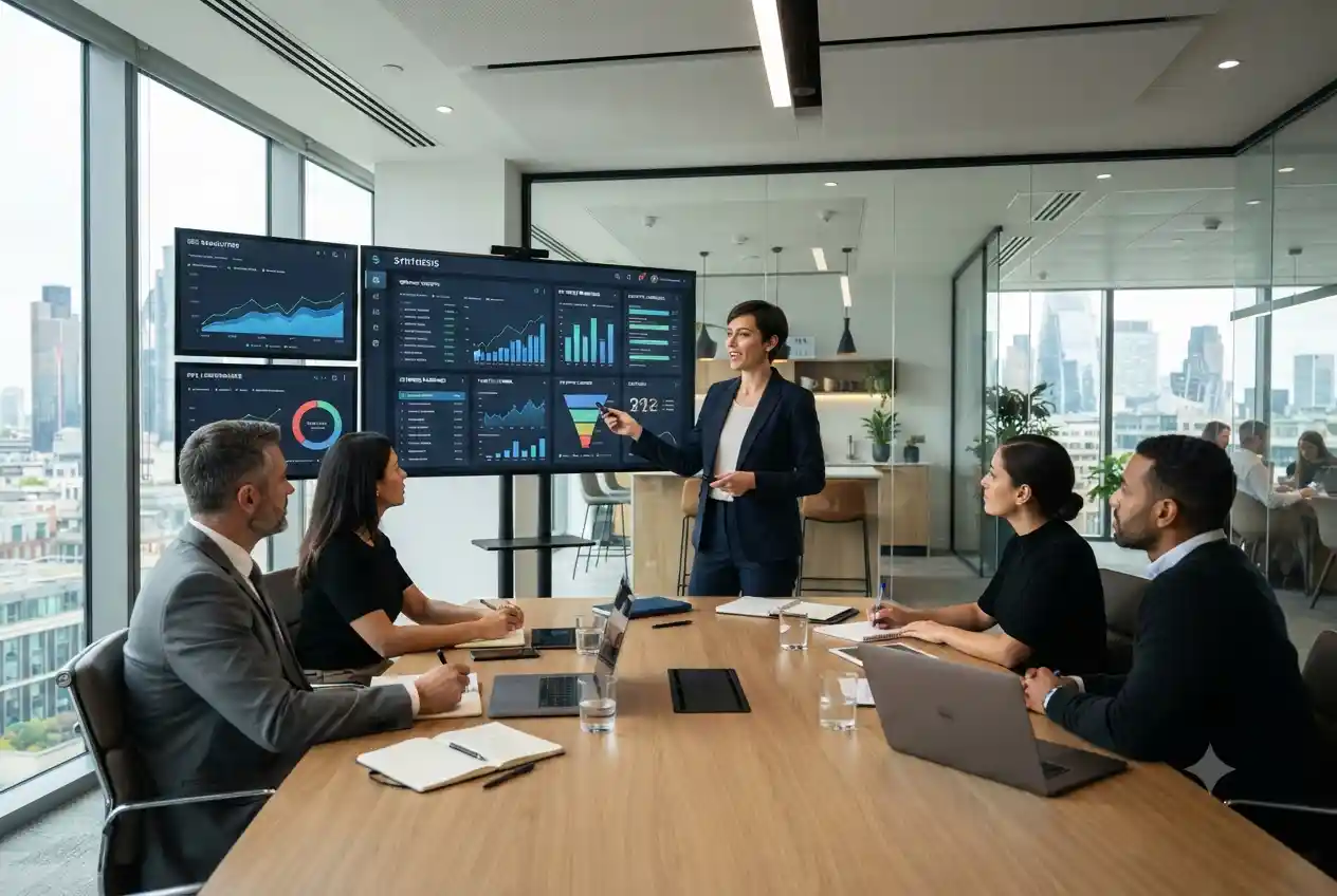 SEO and digital marketing consultant presenting an online growth strategy to business executives