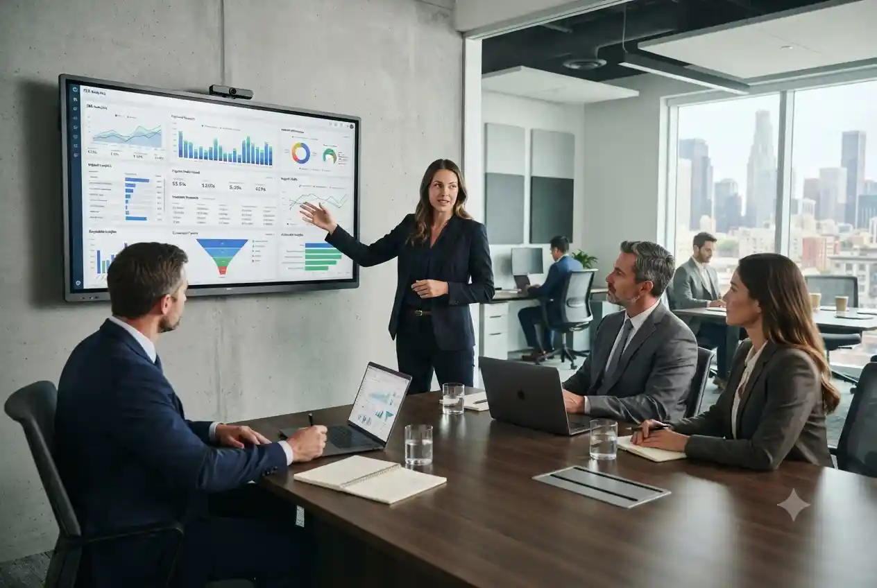 SEO and digital marketing consultant presenting online growth strategy to a business team