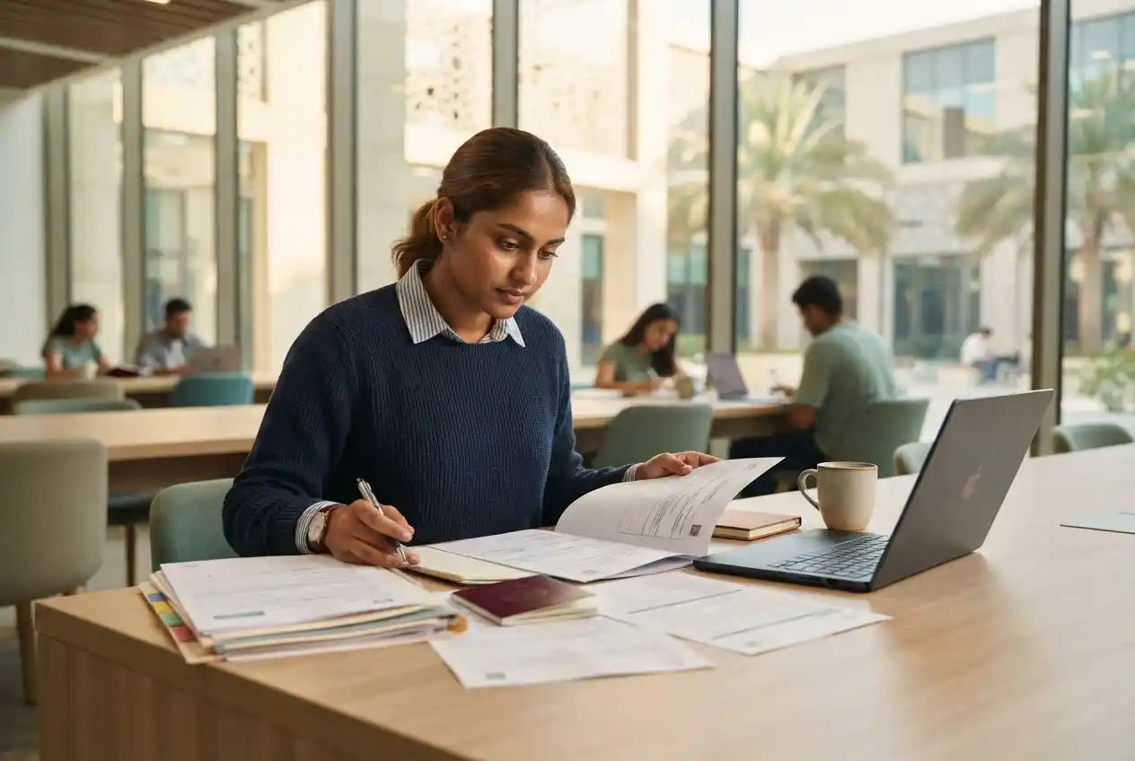 Student completing a university admission application in the UAE