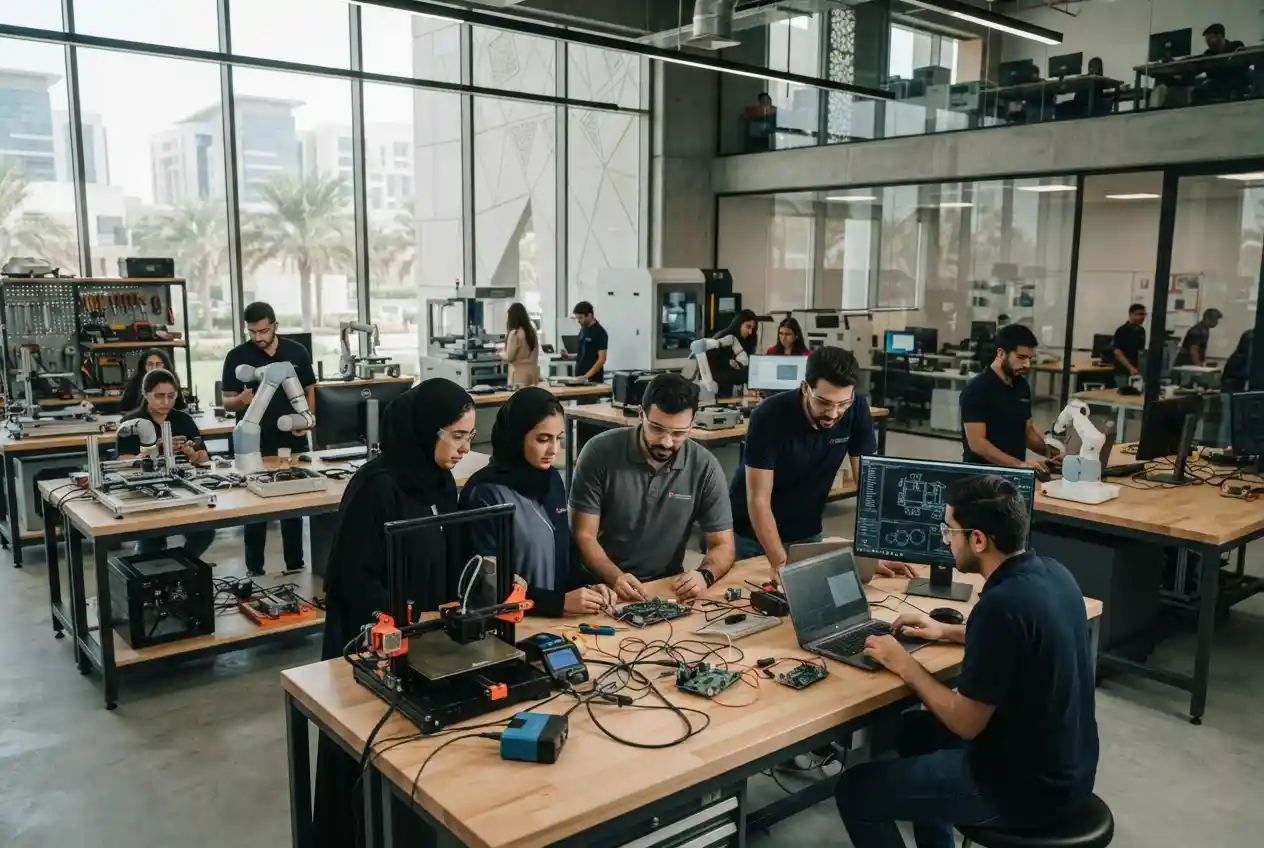 Students studying technical education in a modern UAE training institute