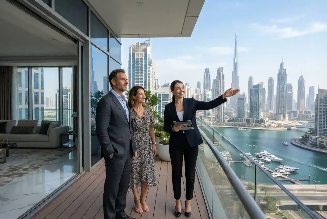 vProfessional real estate agent helping clients buy property in Dubai