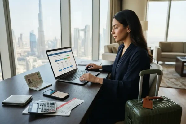 UAE traveler reviewing travel insurance prices and coverage costs