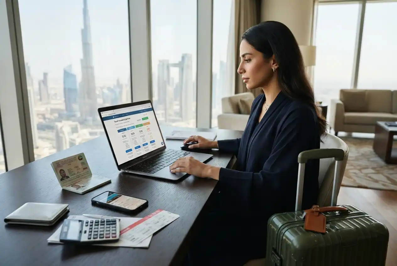 UAE traveler reviewing travel insurance prices and coverage costs