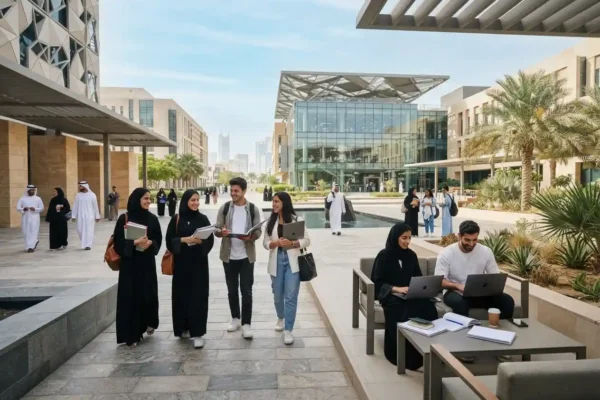 Students studying at a modern university in the UAE