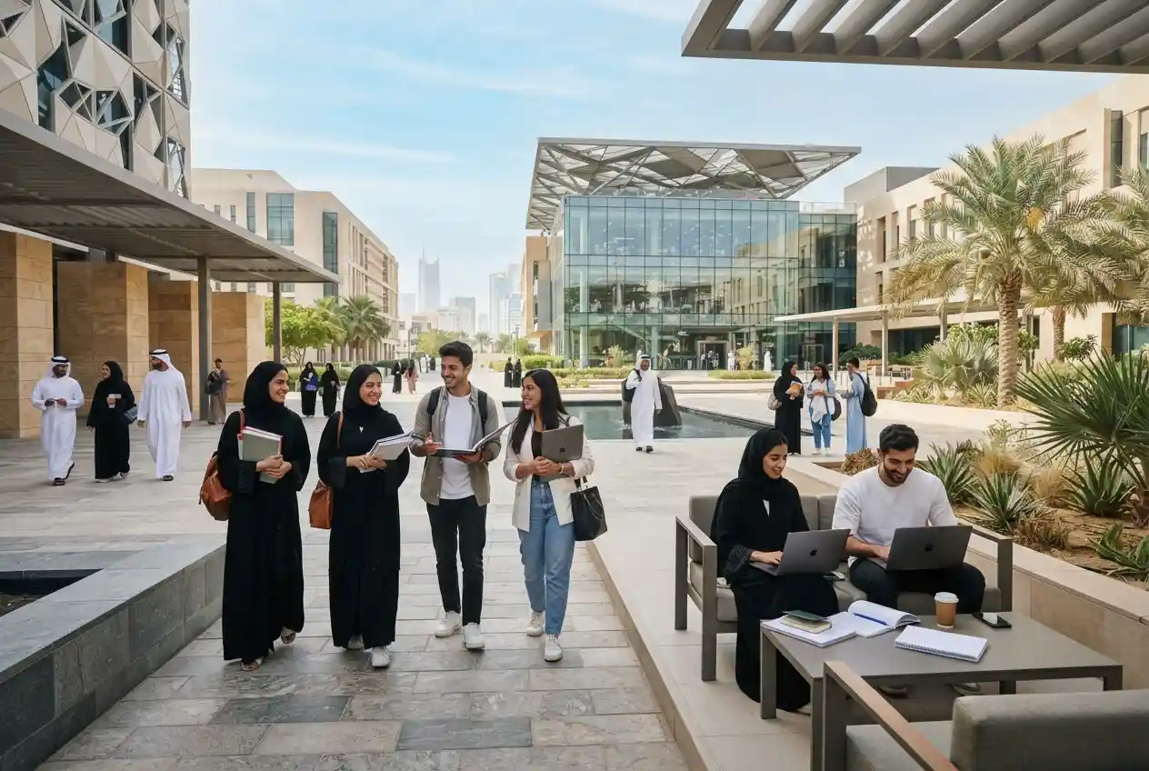 Students studying at a modern university in the UAE