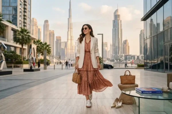 Stylish woman wearing contemporary fashion clothing in Dubai