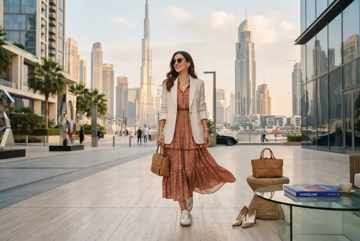 Stylish woman wearing contemporary fashion clothing in Dubai