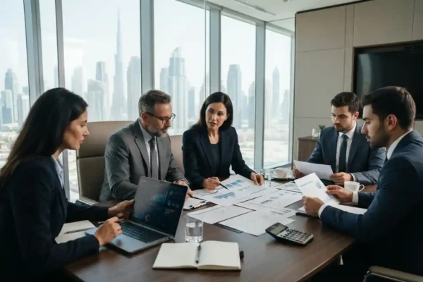 Business professionals reviewing business finance and financial planning