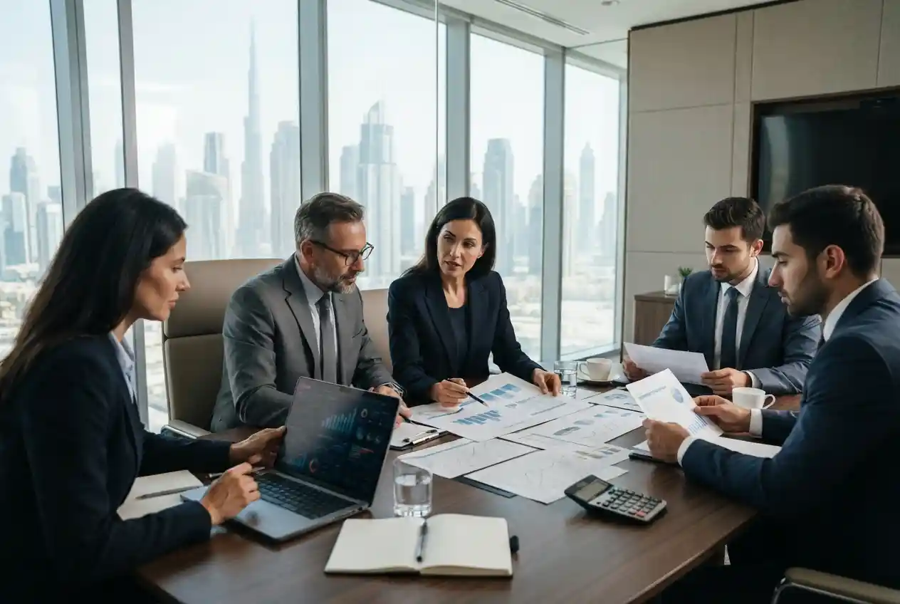 Business professionals reviewing business finance and financial planning
