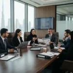 UAE business executives reviewing business risk management strategies