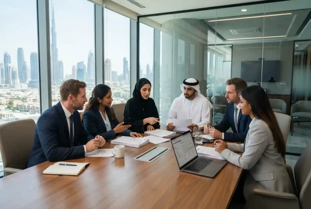 UAE business professionals reviewing and managing commercial contracts