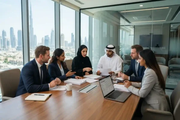 UAE business professionals reviewing and managing commercial contracts