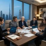 Corporate finance advisers reviewing financial strategy in Dubai