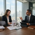 Finance recruitment professionals discussing hiring in Dubai
