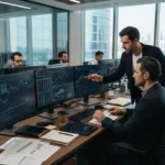 Finance professionals analyzing securities financing transactions